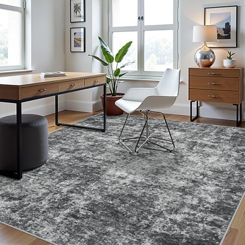 6x9 Area Rugs for Living Room Washable Bedroom Dining Room Black Grey