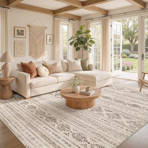 Nakagishi Boho 10x14 Area Rug Living Room Rugs Machine Washable Dark Brown