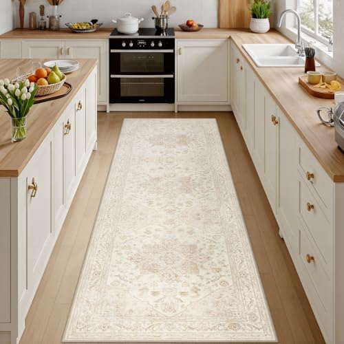 3x10 Hallway Washable Runner Rug: Kitchen Carpet Beige White