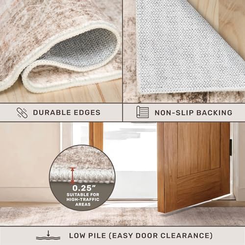 Hazo Haus Washable 5x7 Area Rugs for Living Room, Neutral Beige & Peach Farmhouse Rug for Dining Room & Bedroom, Ultra Soft Low-Pile Non-Slip Stain Resistant, Distressed Design