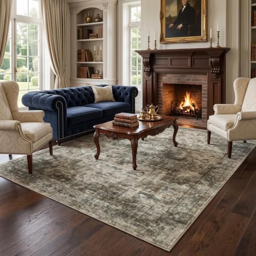 GarveeHome Vintage Area Rug 5x7 Washable Rugs for Living Room Camel/Grey