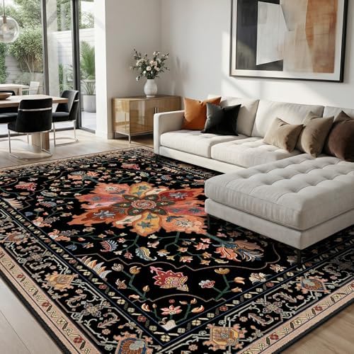 RELEANY Washable Area Rug, 8'x10', Black/Colorful