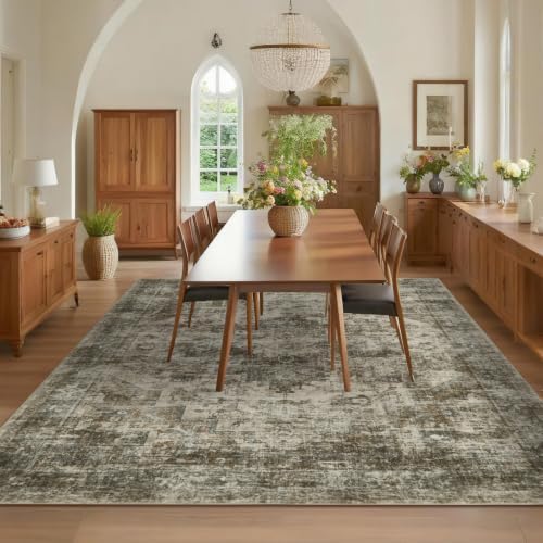 GarveeHome Vintage Area Rug 5x7 Washable Rugs for Living Room Camel/Grey