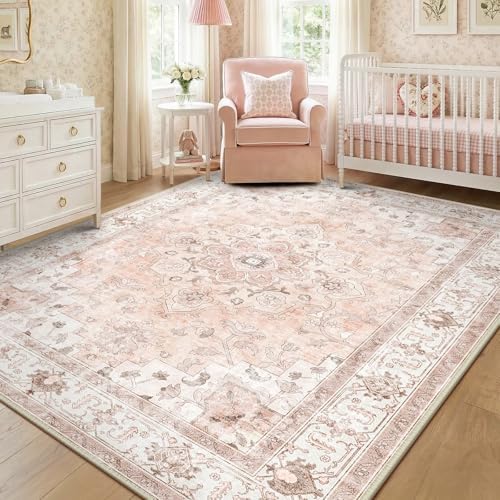 CAPALOCA 9x12 Washable Nursery Girls Low Pile Area Rug Pink