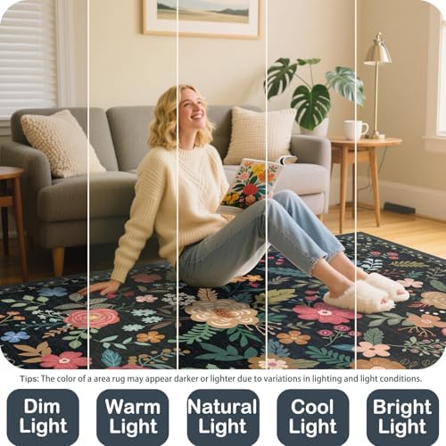 10x14 Area Rug for Living Room Washable Carpet (Black)