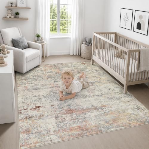 Area Rug Living Room: 6x6 Modern Washable Indoor Soft Carpet Taupe
