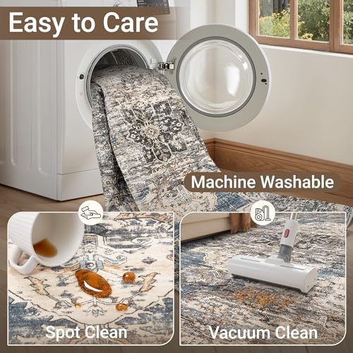 befbee 6x9 Washable Area Rug, Non Slip Rug for Living Room Blue