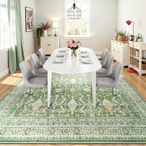 9x12 Area Rugs for Living Room, Washable Large Carpet, Light Green