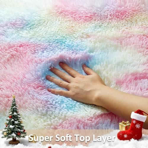 Ophanie 6x9 Rainbow Rug for Bedroom Girls, Unicorn Colorful Fluffy Soft Cute Fuzzy Area Rugs, Shag Plush Shaggy Bedside Floor Furry Carpet for Kids Baby Dorm Home Decor with Over 99 pcs Pile fibers