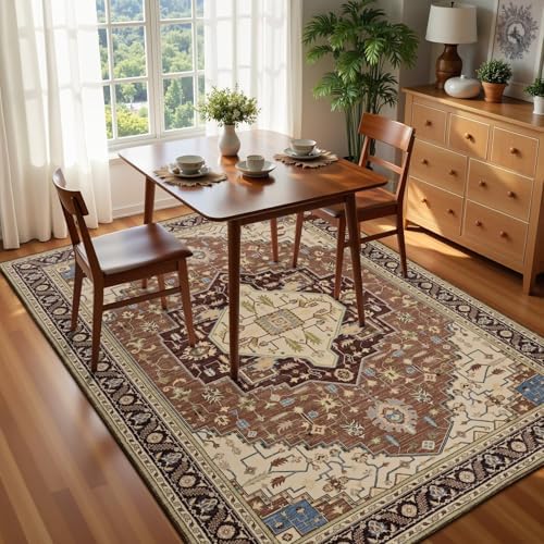 Macgace Washable Vintage Area Rug for Living Room, 6x9 Rugs Mousse Brown