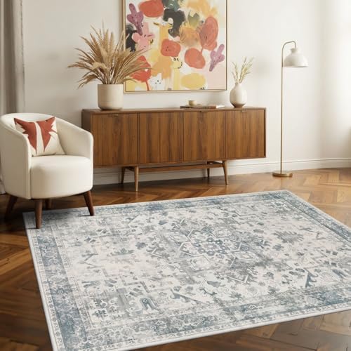 Rugxara 3x5 Entryway Rug,Blue Vintage Boho Bedroom Area Rug