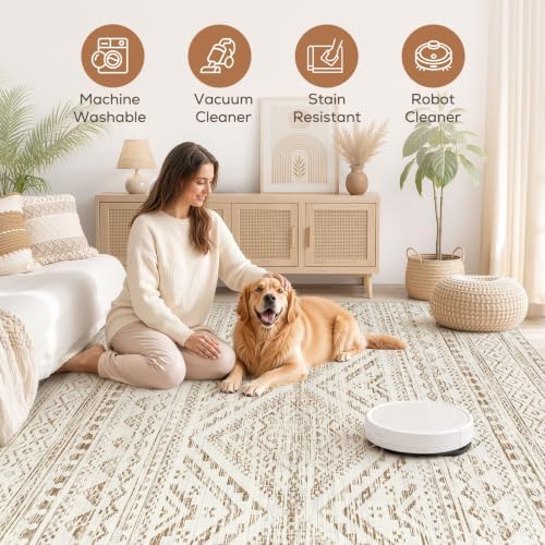 Nakagishi Boho 9x12 Area Rug Living Room Rugs Machine Washable Brown/Beige