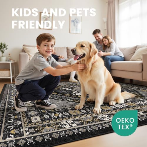zesthome 8x10 Area Rugs for Living Room,Large Washable Rug,Black