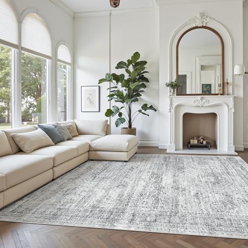 Soalmost 10x12 Area Rugs for Living Room Washable Rug Non-Slip Grey