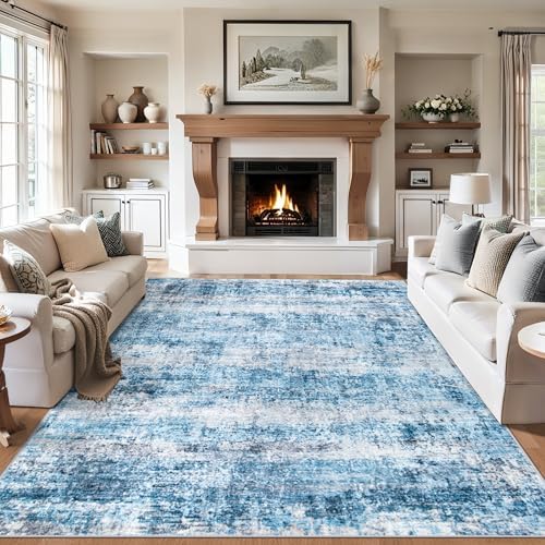 PLHXFR 9x12 Area Rug Living Room: Modern Abstract Washable Carpet Blue