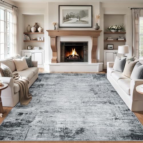 PLHXFR 10x12 Area Rug Living Room: Modern Abstract Washable Carpet Black