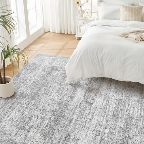 DMOYEST Area Rug Living Room Rugs - 6x9 Abstract Large Soft Indoor Washable Rug Neutral Modern Low Pile Carpet for Bedroom Dining Room Farmhouse Home Office - Vintage Grey