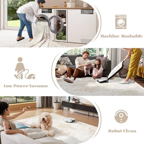 Runner Rug 2.6x8 Washable Rug, Vintage Boho Medallion Hallway Runner Non-Slip Soft Low Pile Distressed Floor Carpet Retro Doormat for Kitchen Bedroom Laundry Entryway Bathroom (Beige, 2'6''x8')