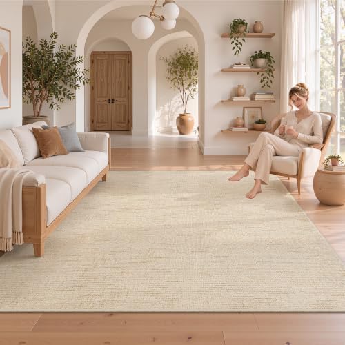 Valenrug Washable Rugs 5x7, High-Low Pile Area Rugs for Living Room, Beige