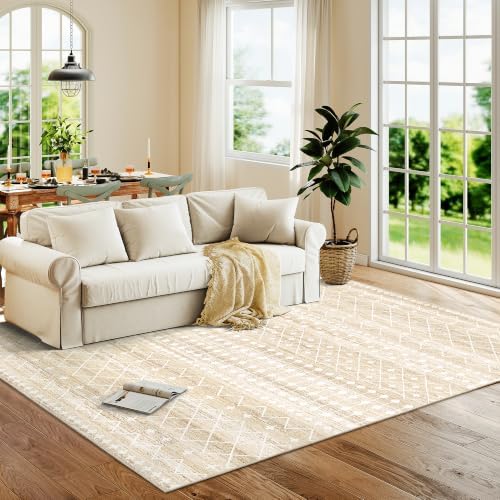 Miukiki 6x9 Area Rug Washable Non Slip Rug for Living Room Beige