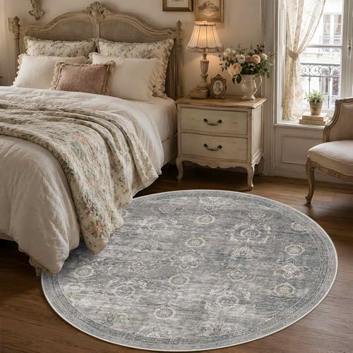 Rugxara 6ft Round Rug Washable Circle Area Rug for Living Room, Grey/Taupe