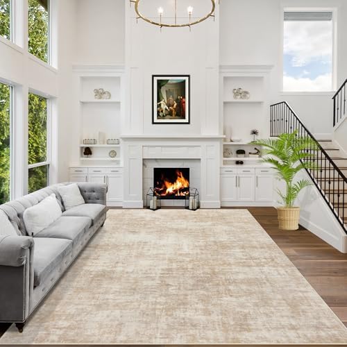 4x6 Area Rugs for Living Room: Washable Abstract Beige Bedroom Carpet