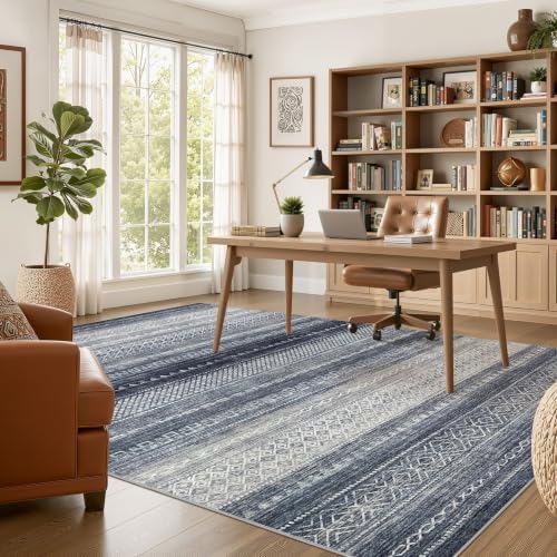 Nakagishi Boho 8x10 Area Rug Living Room Rugs Machine Washable Blue