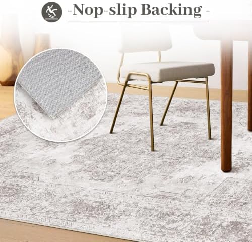 XLUEZ Area Rug 10x14 Living Room Rug, Machine Washable Vintage Distressed Medallion Rug Non-Slip Soft Low Pile Large Indoor Rugs for Bedroom Kitchen Dining Room Office(Grey,10'x14')