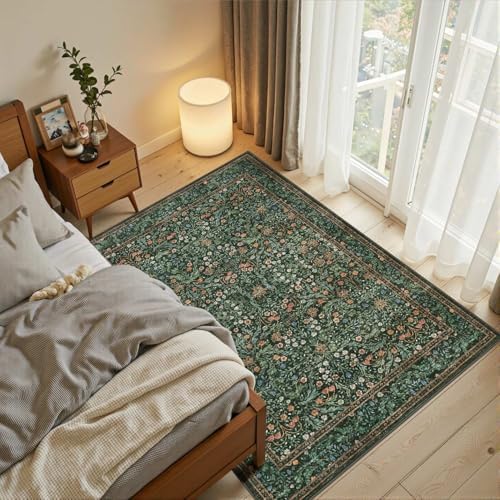 Rugxara Green Floral 3x5 Rug for Entryway Bedroom Washable Area Rugs Carpet