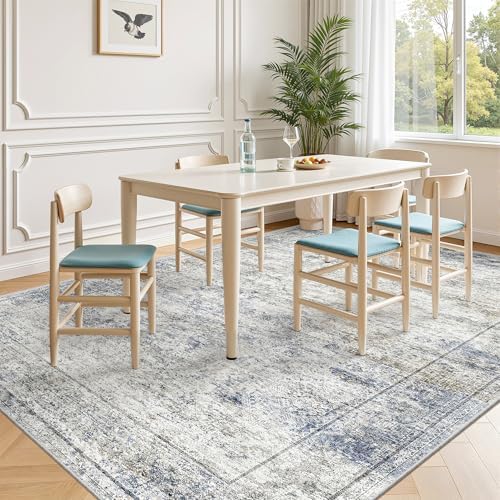 5x7 Area Rugs for Living Room,Large Washable Rug,Blue