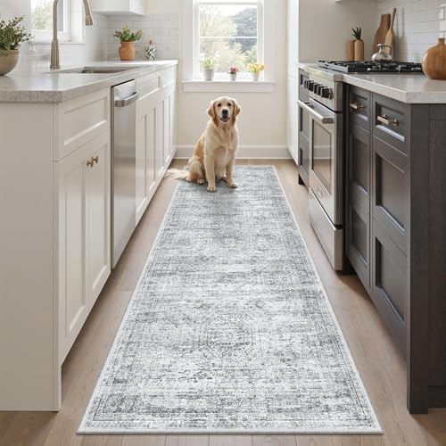 Soalmost Runner Rug 2x5 Washable Non-Slip Kitchen Entry Runners Grey