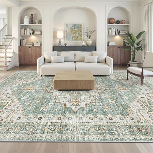 10x14 Area Rug for Living Room,Green Washable Large Rug Soft Boho Carpets