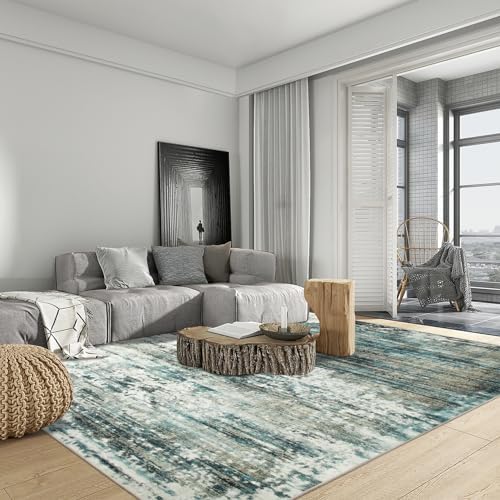 6x9 Area Rugs for Living Room: Washable Abstract Teal Green Bedroom Carpet