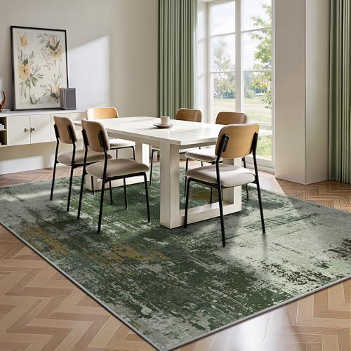 6x9 Area Rugs - Modern Abstract Washable Rug, Ultra Soft Non Slip Low Pile Large Rugs for Living Room, Floor Carpet for Bedroom Dining Room Office Laundry Nursery Home(Green)