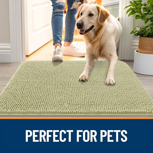 OLANLY Dog Door Mat for Muddy Paws 45x27, Super Absorbent Chenille Mud Mat