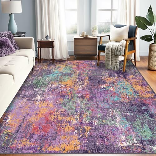RELEANY Washable 5'x8' Abstract Area Rug for Living Room Purple Multi
