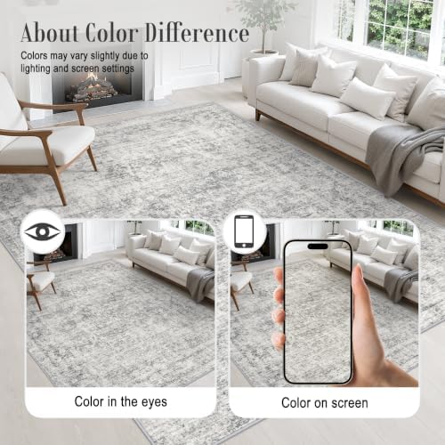 2.6x8 Washable Runner Rug：Modern Abstract Soft Carpet Black Grey