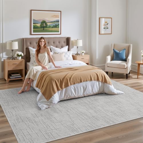 Valenrug Washable Rugs 5x7, High-Low Pile Area Rugs for Living Room, Grey