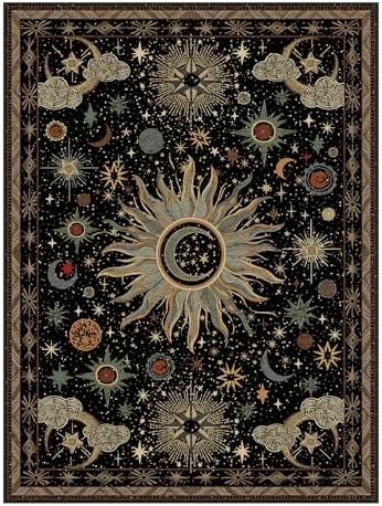 Vacuum-Friendly, 5x8 Washable Area Rug, Black Green Blue