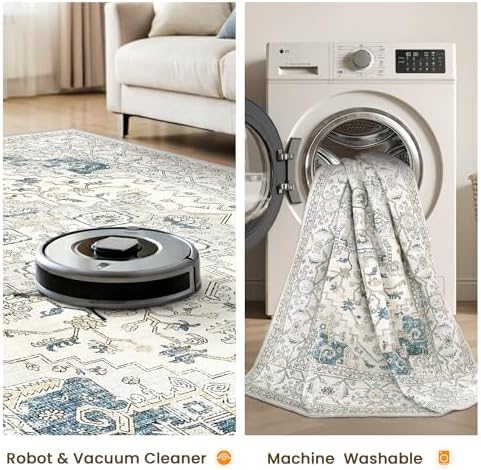 Washable 6x9 Area Rug for Living Room ,Vintage Floral Soft Rugs Home Decor