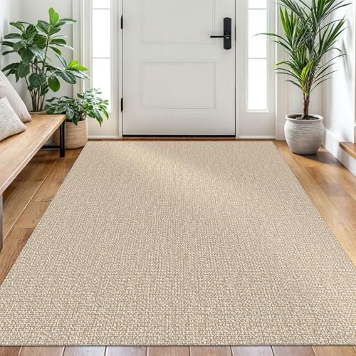 EARTHALL Washable Area Rug, Non Slip Entryway Rug, 4x6 Ft, Sand/Beige
