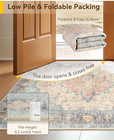 RELEANY Washable Area Rug, Large 10'x12', Blue/Orange/Red