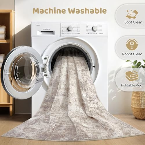 LOONGRUG 4x6 Area Rug Machine Washable Neutral Modern Rugs Brown Beige