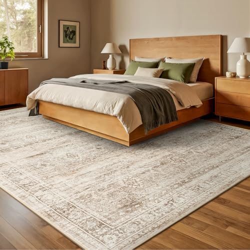 9x12 Area Rug for Living Room, Non-Slip Washable Beige Large Carpet