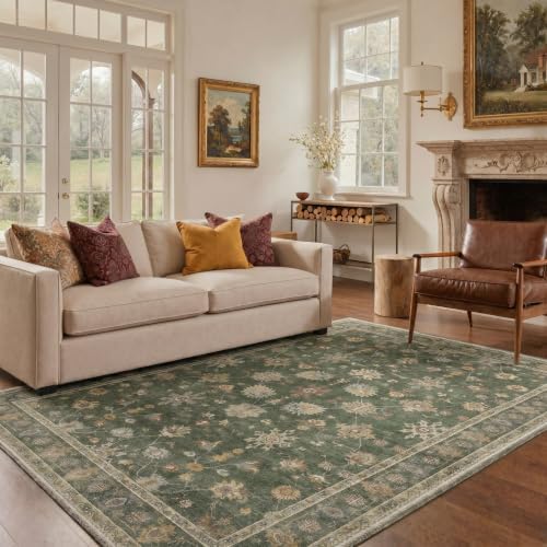 Bavni 6X9 Living Room Area Rug, Boho Floral Vines Washable Non Slip