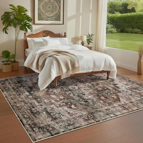 GarveeHome Washable Area Rug 3x5 Vintage Living Room Rug Brown
