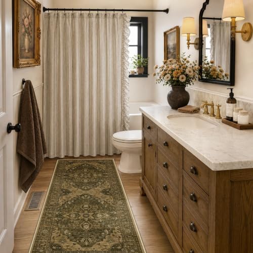 RELEANY Washable Area Rug, Runner 2'x6', Brown/Dark Brown