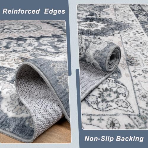 Macgace Washable Vintage Area Rug for Hallway, 2x10 Blue Runner Rugs