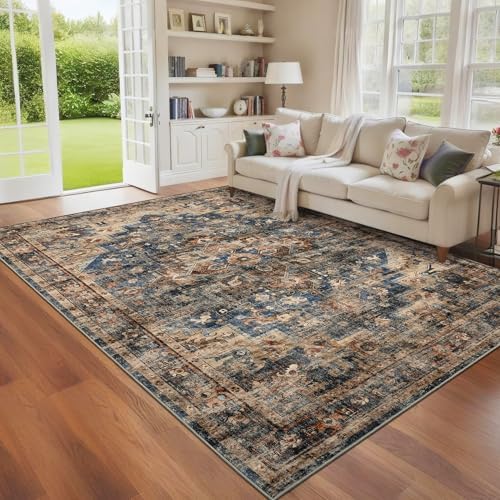 GarveeHome Vintage Area Rug 5x7 Washable Rugs for Living Room Blue&Brown