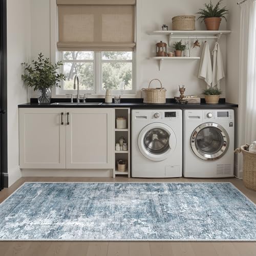 Soalmost Abstratc Runner Rug 2x6 Washable Kitchen Hallway Runners Blue/Grey